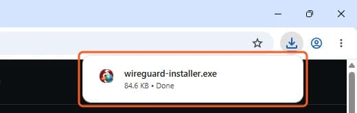 Chrome download list: wireguard-installer.exe, Done