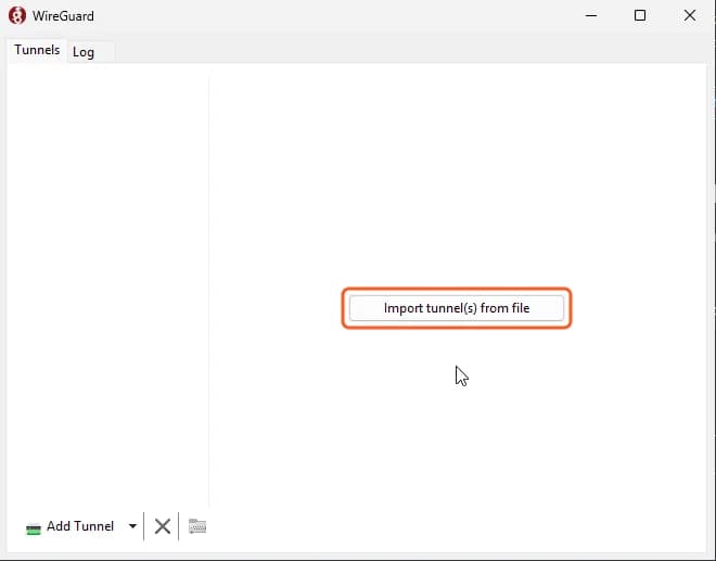 WireGuard app with no tunnels: the Import tunnel(s) from file button
