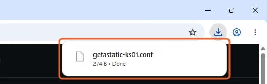 Chrome download list: the .conf file, Done